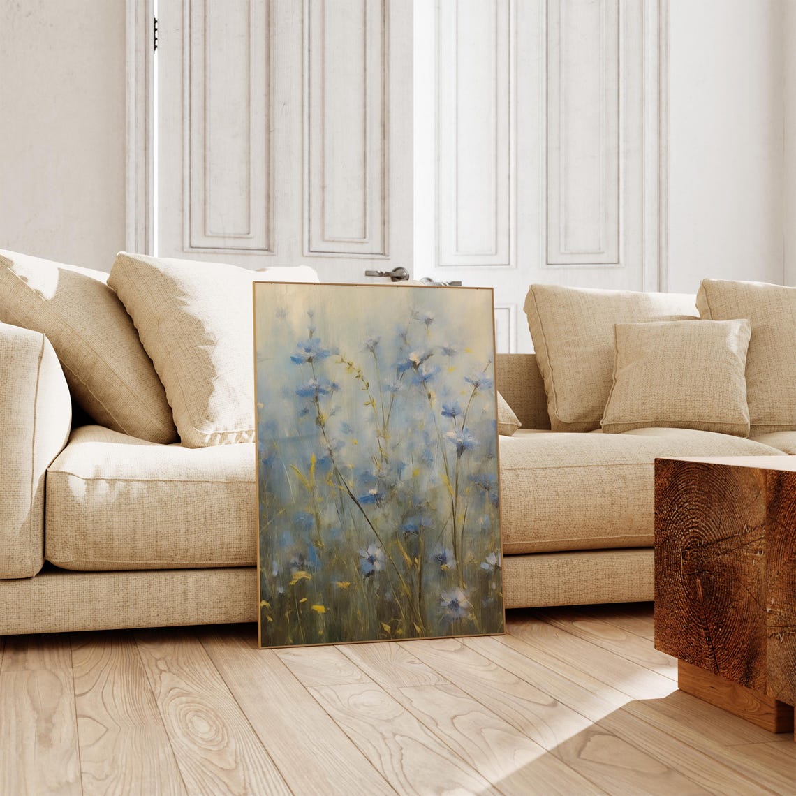 Soft Blue Cornflower Misty Meadow Impressionist Floral Art Poster - Image 2