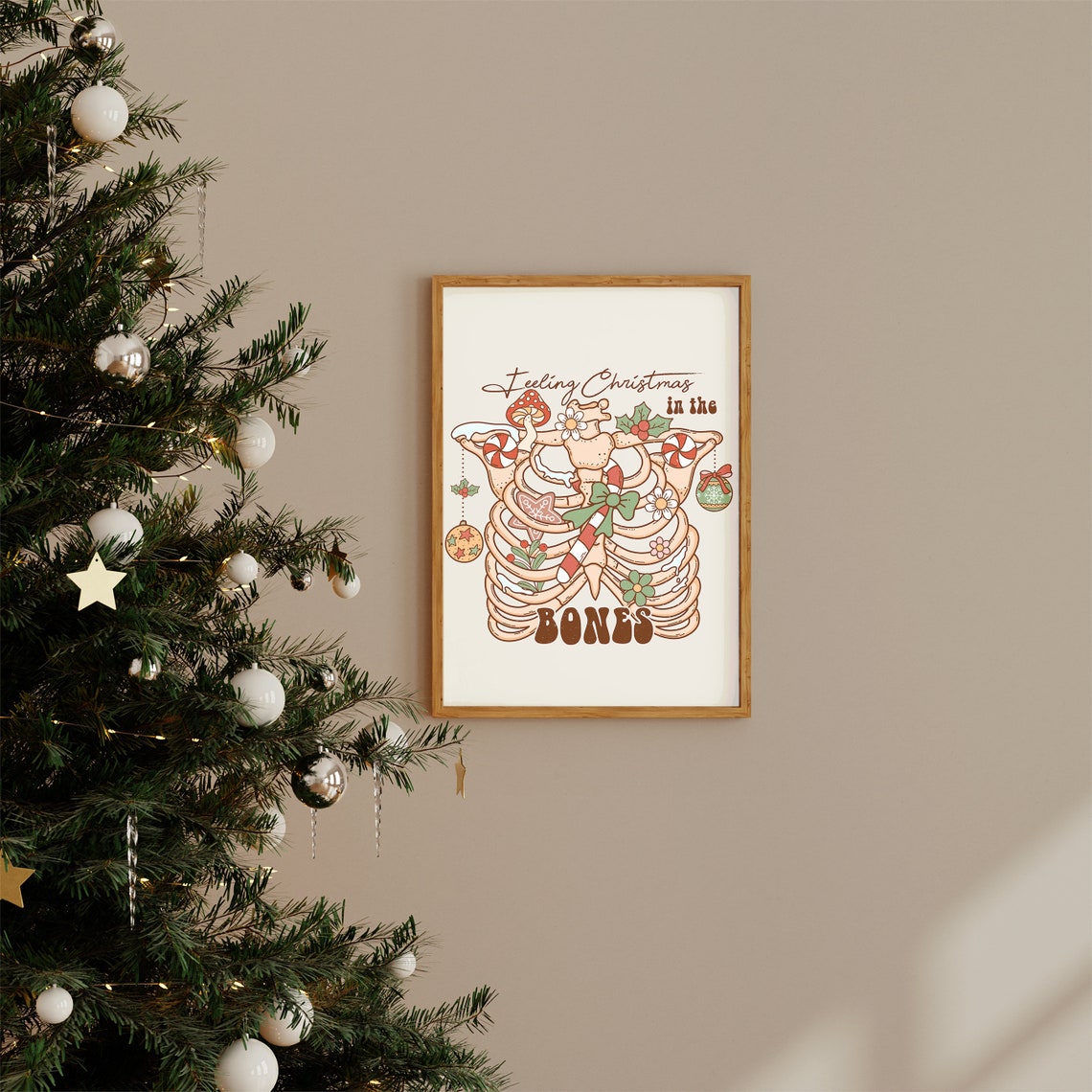 Feeling Christmas In The Bones Retro Skeleton Holiday Quote Print - Image 2