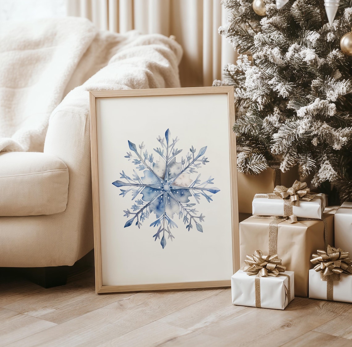Vintage Snowflake Art Print, Rustic Winter Decor - Image 4