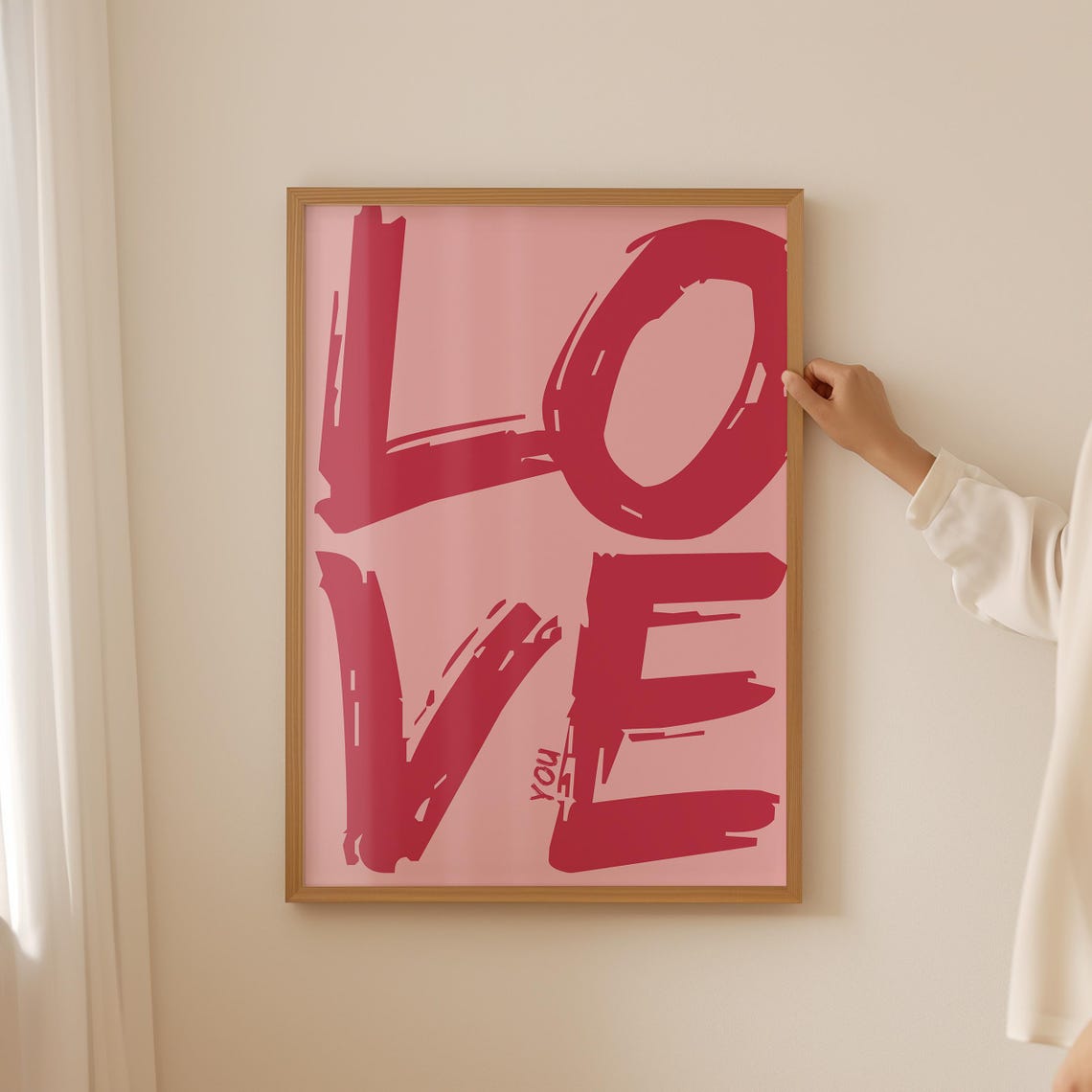 Oversized Love You Red On Pink Retro Brushstroke Typography Poster - Image 2