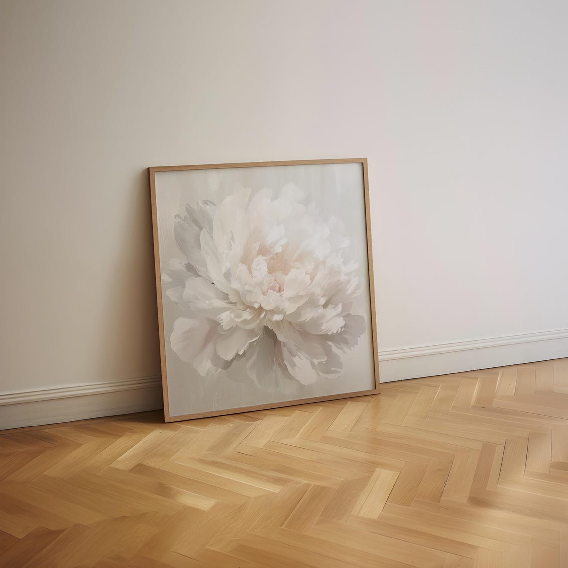 White Peony in Soft Beige Sunlight Airy Neutral Floral Poster - Image 2