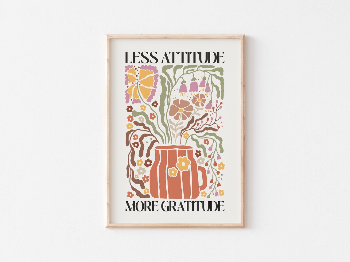 Less Attitude More Gratitude Quote Print, Retro Boho - Image 5