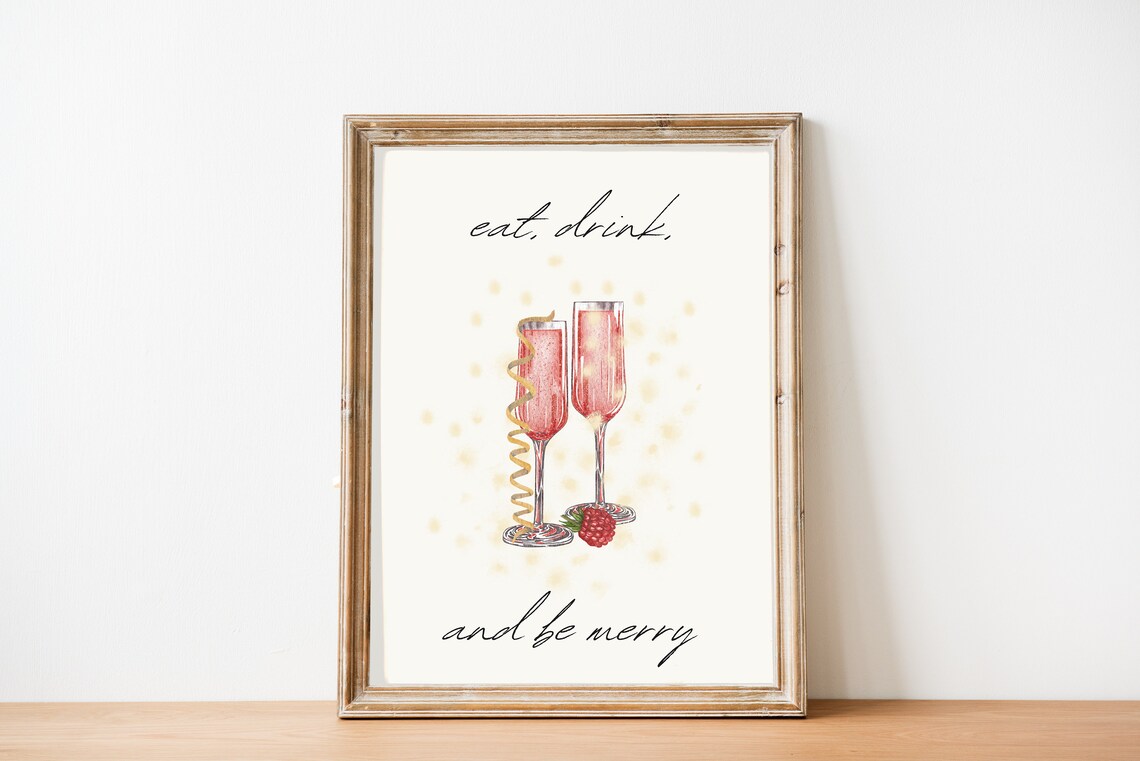 Eat Drink And Be Merry Watercolor Champagne White Quote Print - Image 2