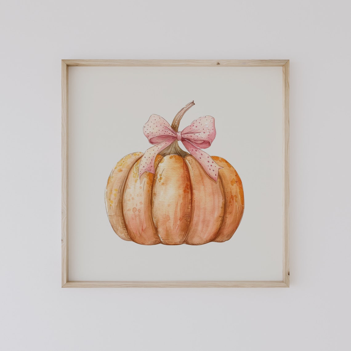 Peach Watercolor Pumpkin with Pink Polka Dot Bow Fall Decor Poster - Image 3
