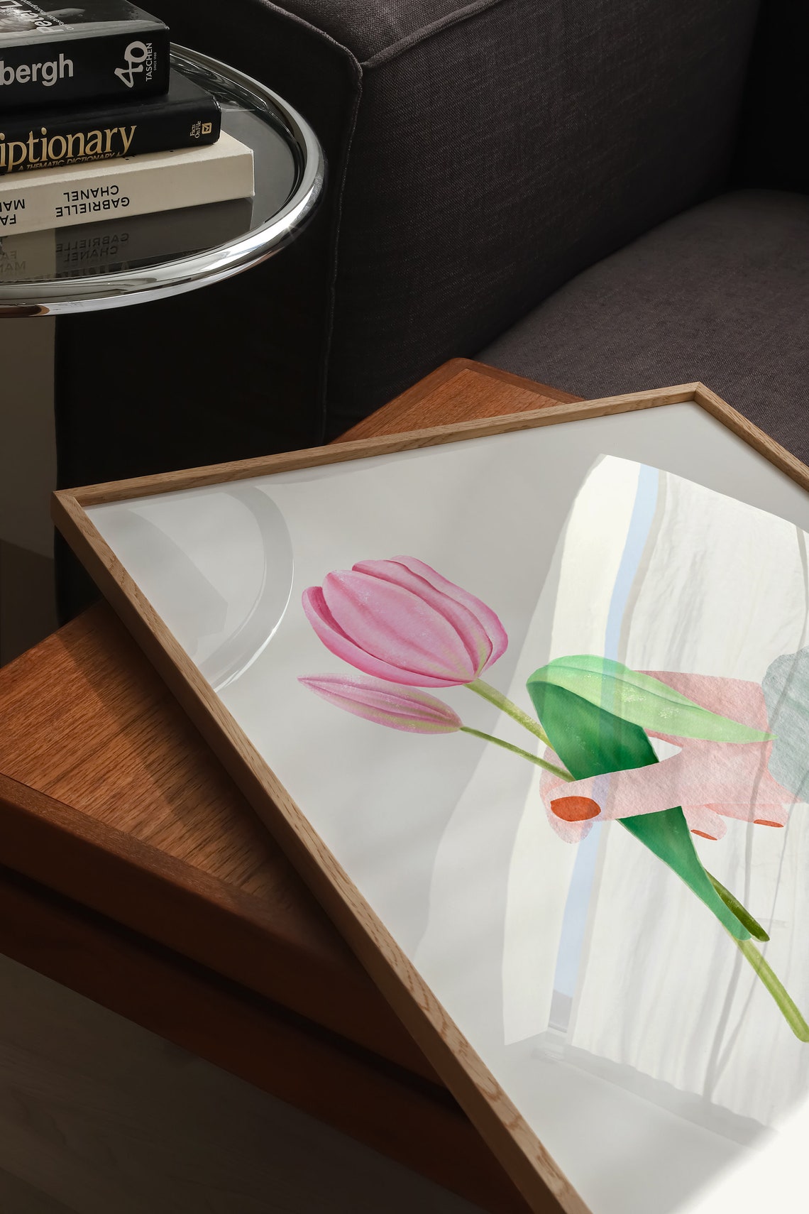 Hand Offering Two Pink Tulips Watercolor Spring Flower Poster - Image 3