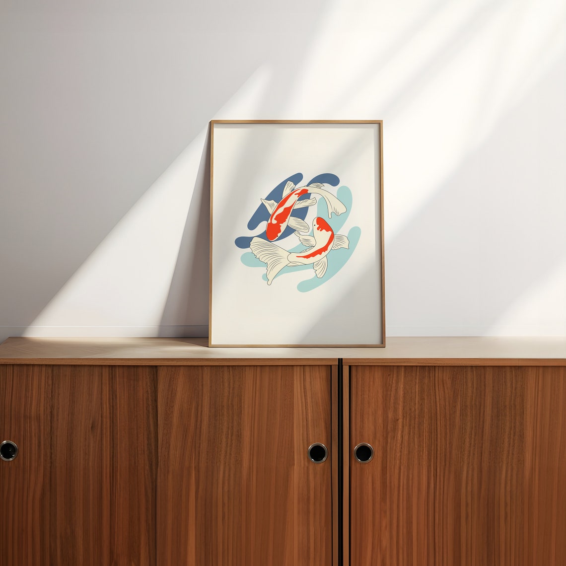 Pair Of Red And White Koi Fish Japanese Style Zen Art Poster - Image 3