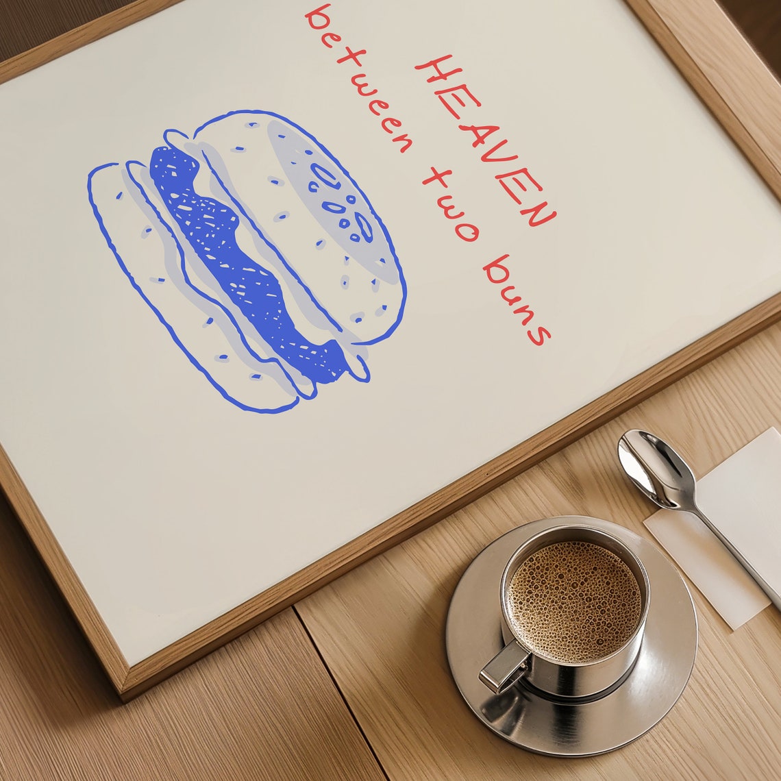 Heaven Between Two Buns Blue Burger Funny Kitchen Art Poster - Image 3