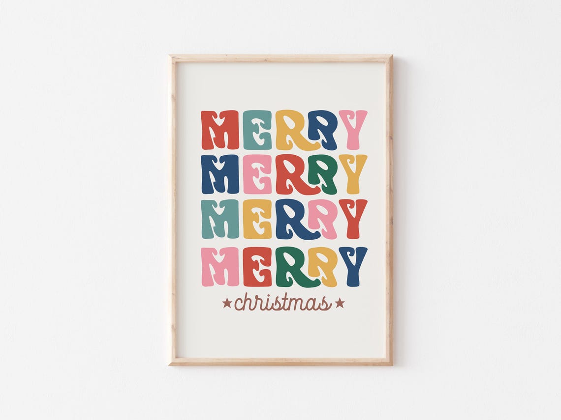 Merry Christmas Colorful Retro Typography Holiday Decor Poster - Image 3