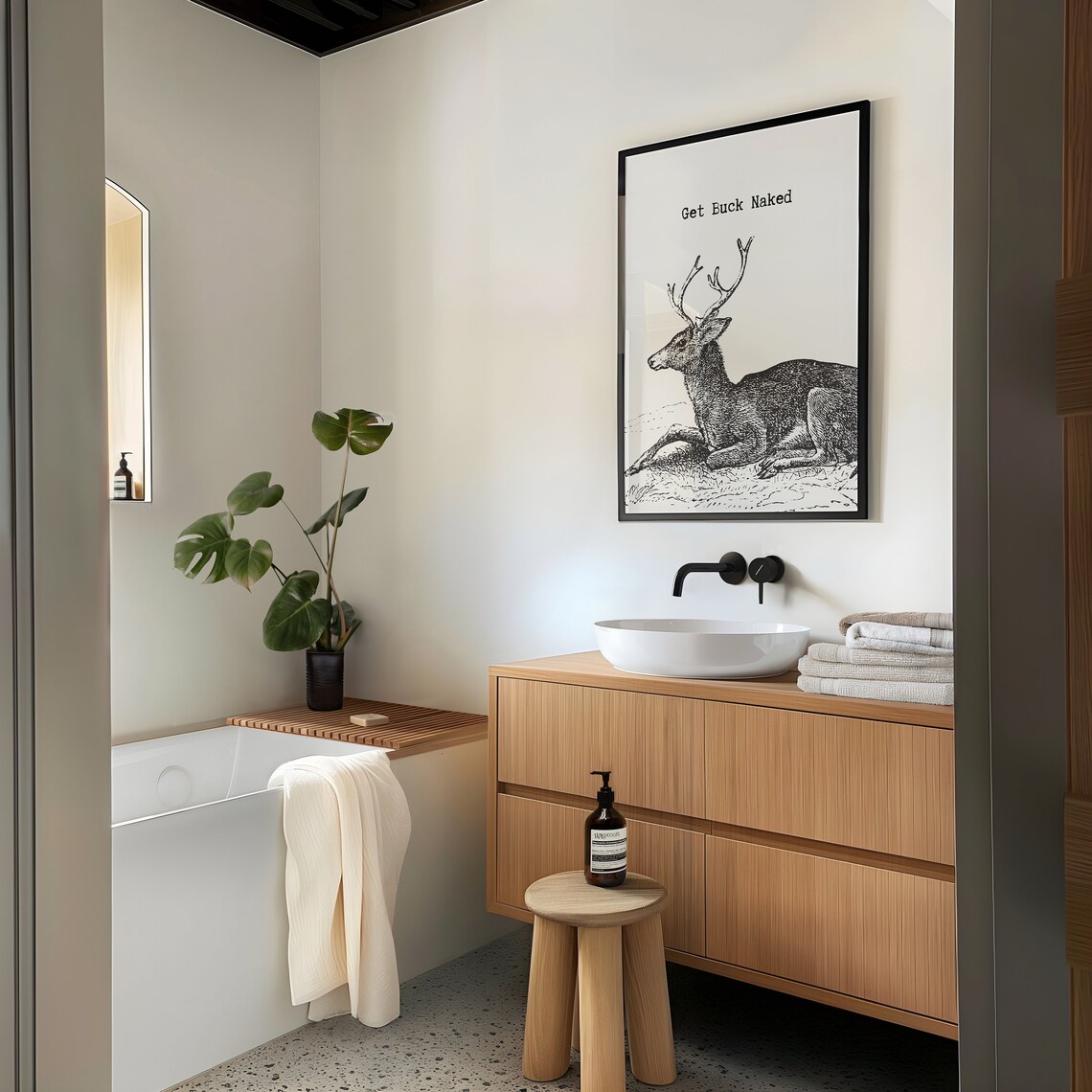 Vintage Deer Bathroom Art Print, Minimalist Sign - Image 3
