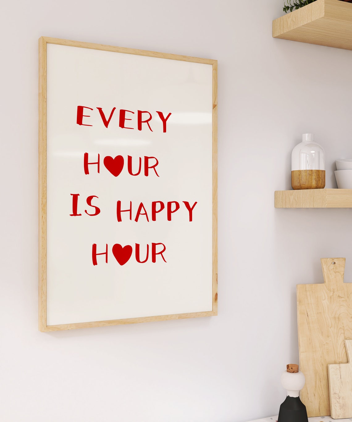 Every Hour Is Happy Hour Bold Red Hand Lettering Bar Cart Poster - Image 3