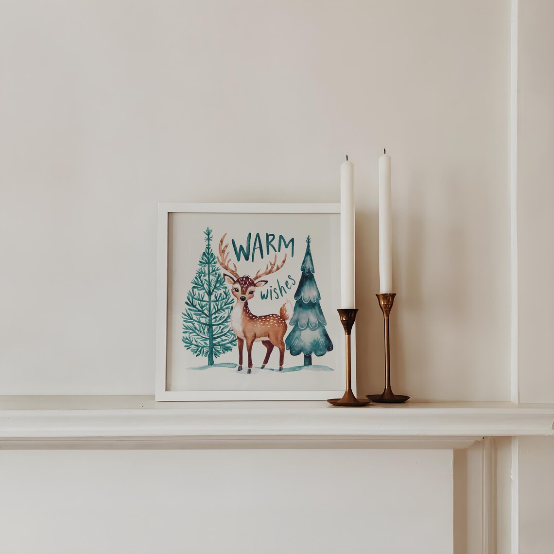 Warm Wishes Cute Deer Watercolor Forest Winter Christmas Poster - Image 4