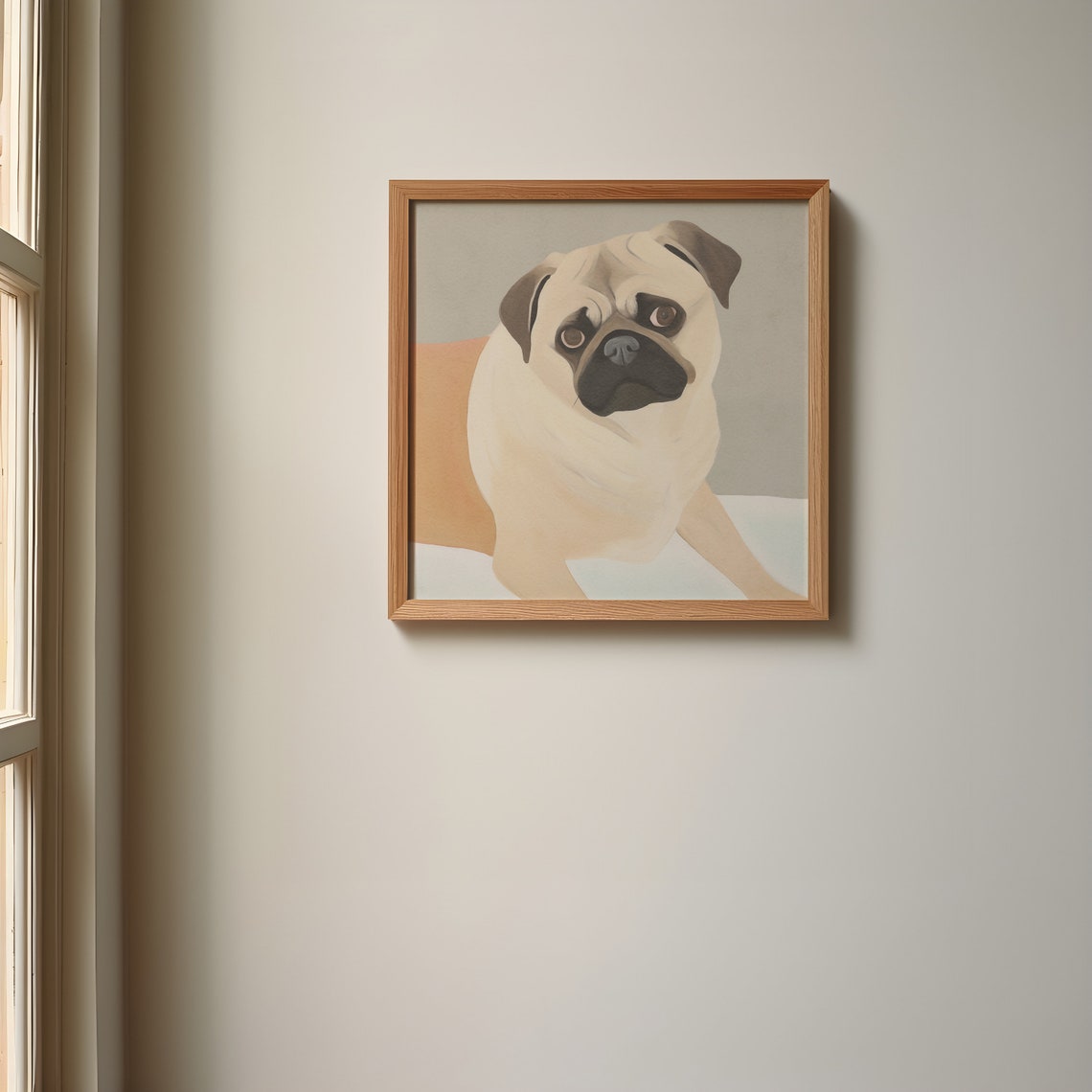 Fawn Pug Close-Up Portrait Poster with Soft Muted Color Palette - Image 2