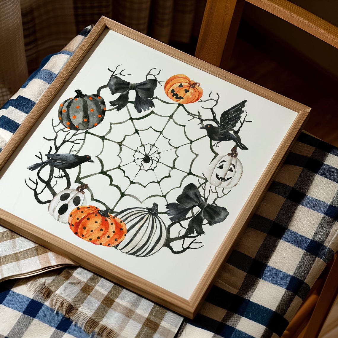 Cute Halloween Spider Web Wreath With Pumpkins and Crows Poster - Image 5