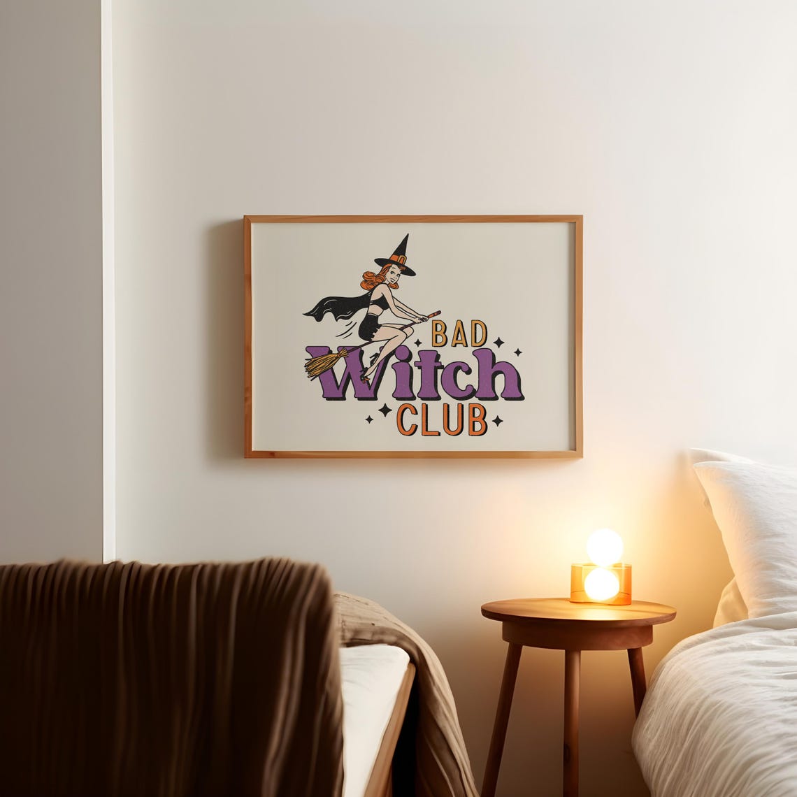 Bad Witch Club Retro Pinup Witch on Broom Halloween Party Poster - Image 2