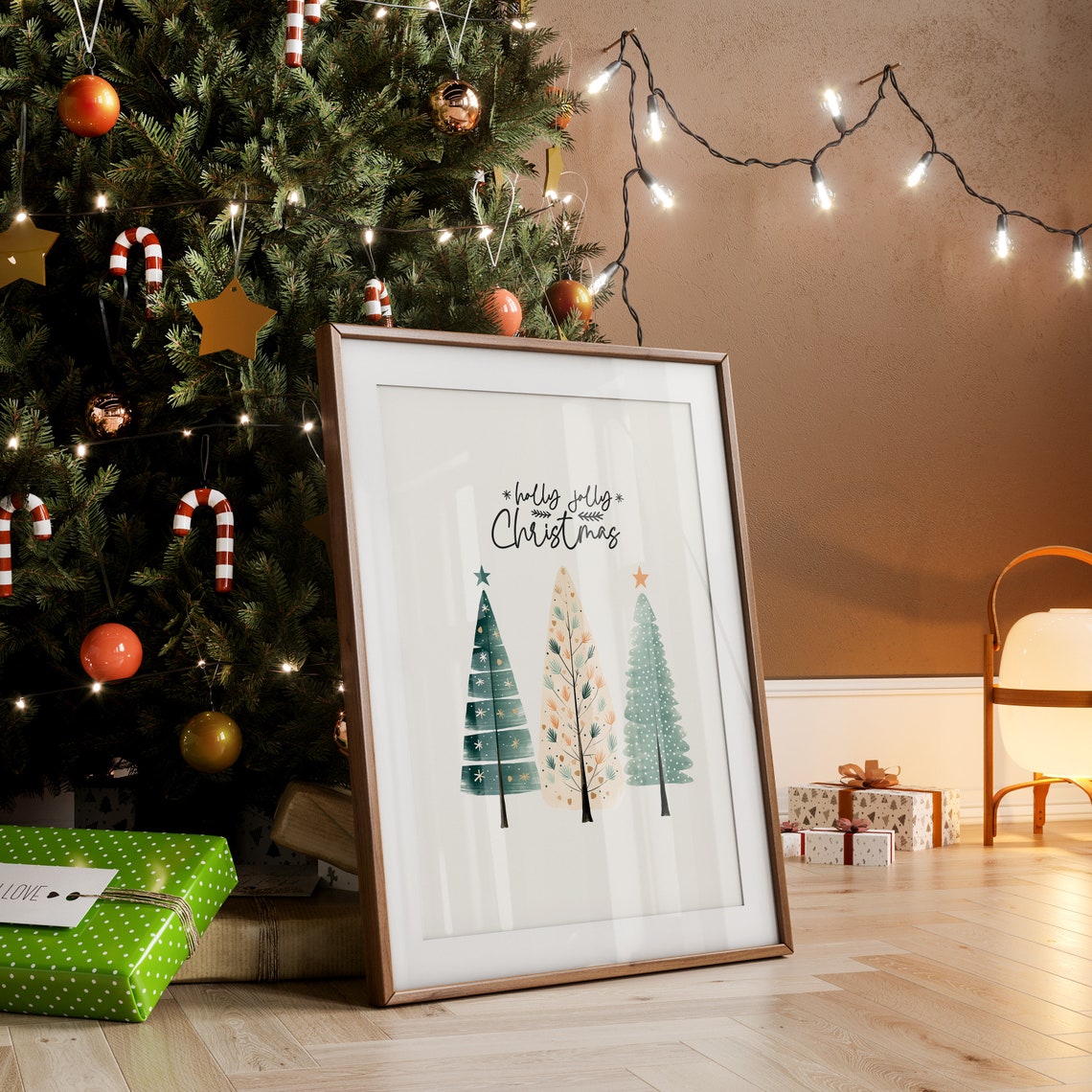 Holly Jolly Christmas Three Scandinavian Style Trees Holiday Poster - Image 3