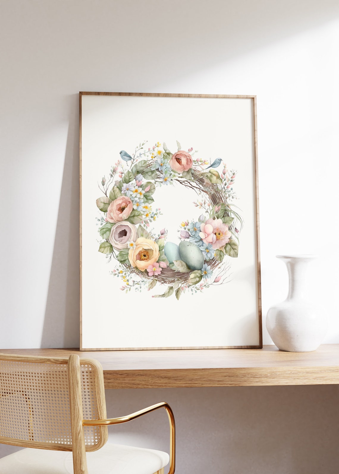 Floral Easter Wreath With Blue Eggs And Little Bluebirds Poster - Image 2