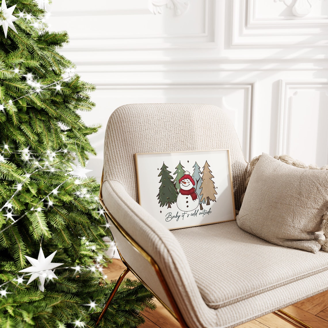 Baby It's Cold Outside Happy Snowman Among Winter Woods Poster - Image 3