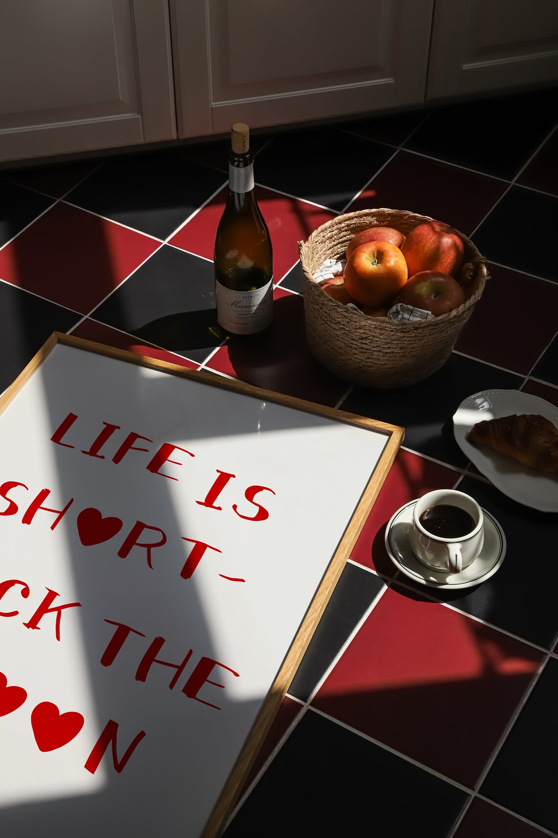 Life Is Short Lick the Spoon Funny Kitchen Quote Poster in Red - Image 4
