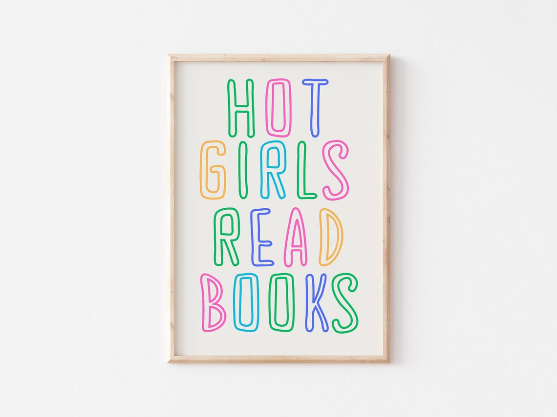 Hot Girls Read Books Rainbow Outline Typography Quote Poster - Image 5