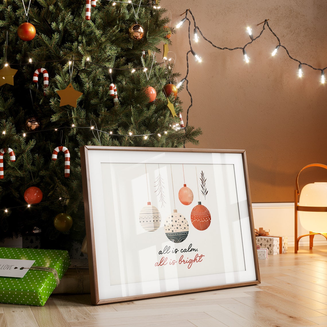 All Is Calm All Is Bright Hanging Ornaments Christmas Wall Art - Image 2