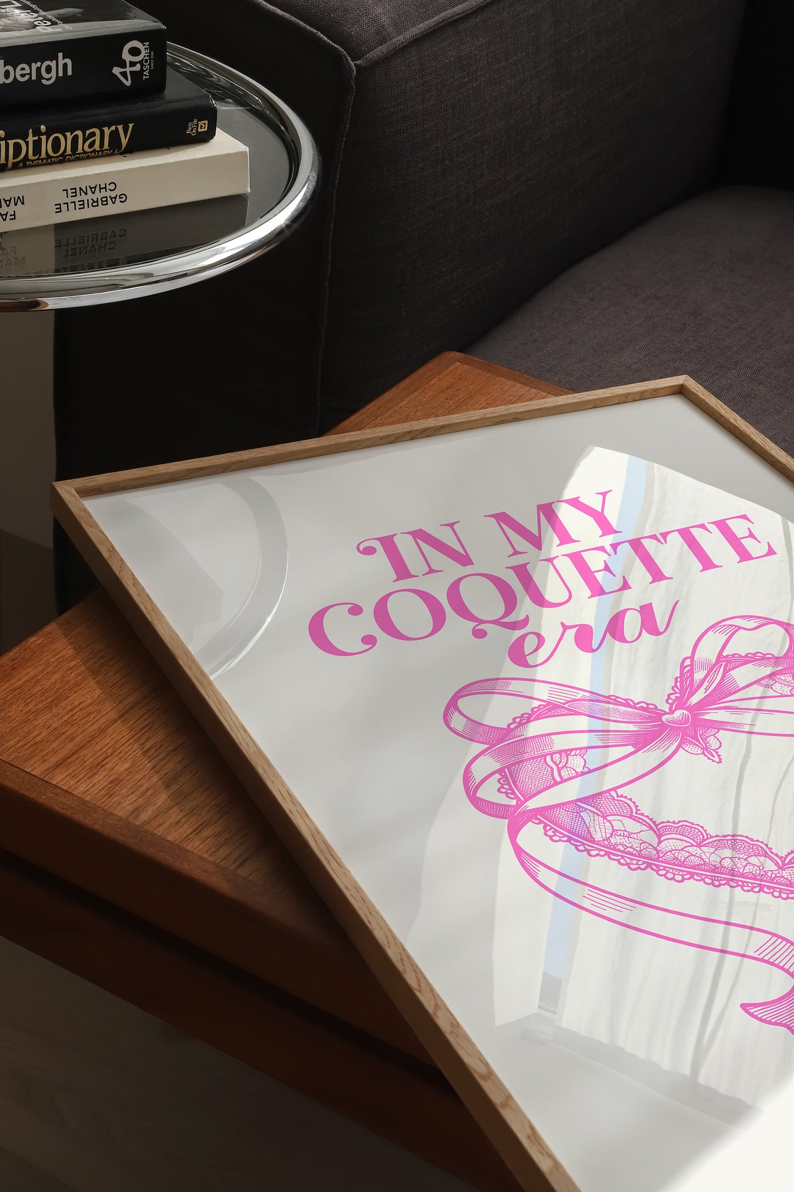 In My Coquette Era Pink Lace Bow Heart Script Typography Poster - Image 2