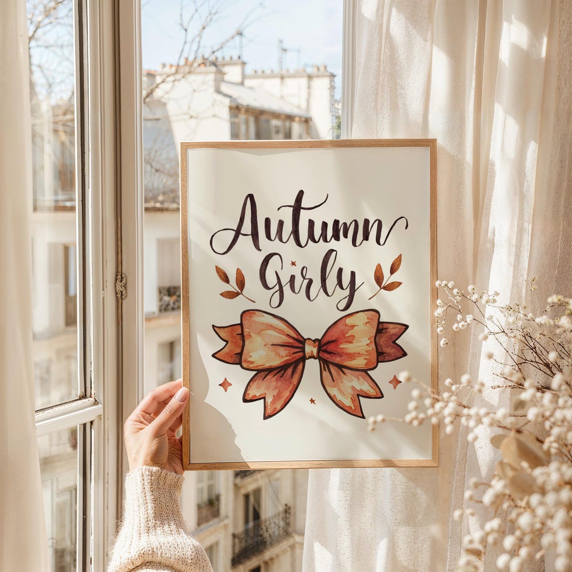 Autumn Girly Orange Watercolor Bow Fall Leaves Coquette Poster - Image 5