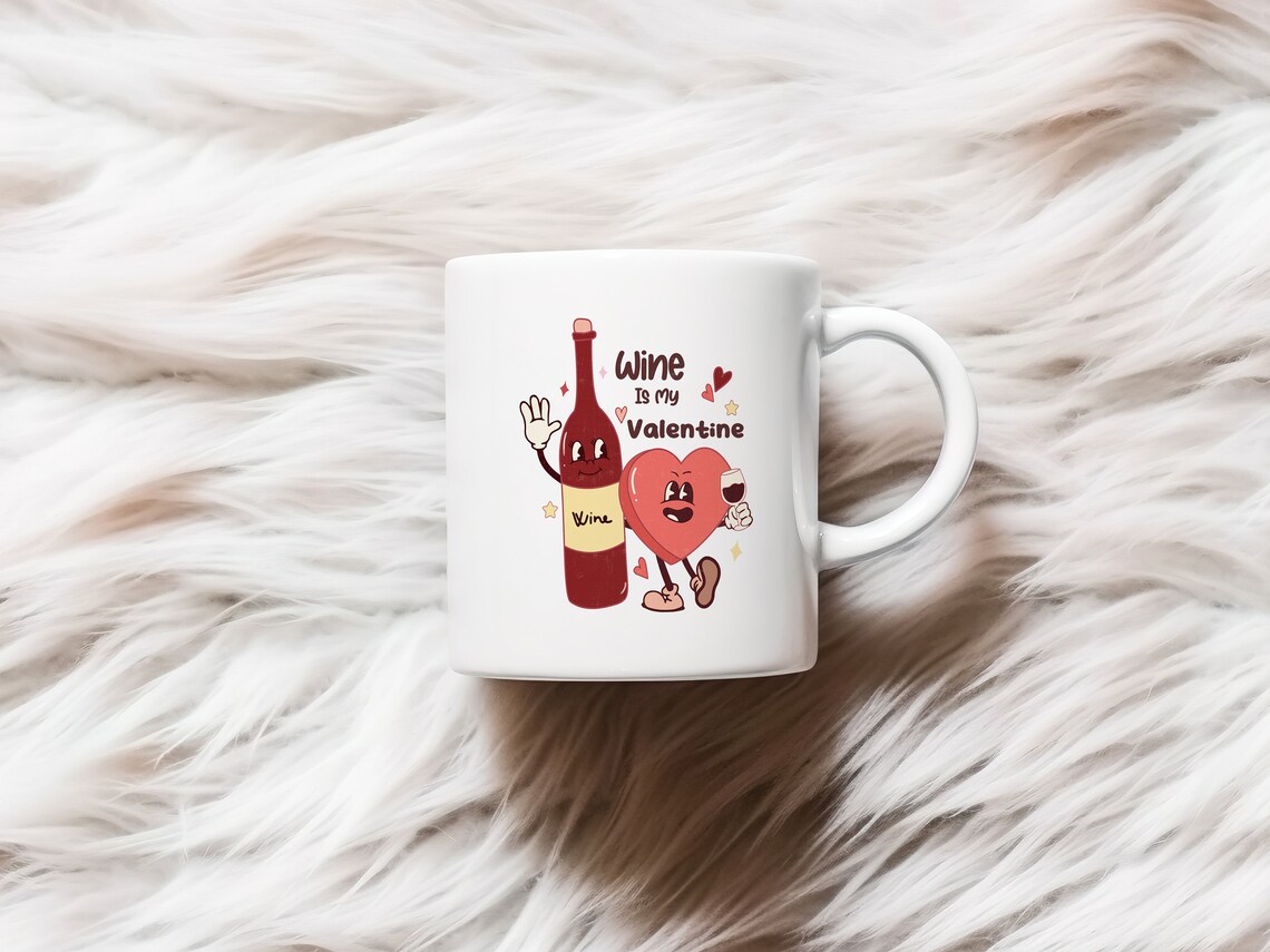Wine Is My Valentine Retro Cartoon Wine Bottle Groovy Quote Poster - Image 2