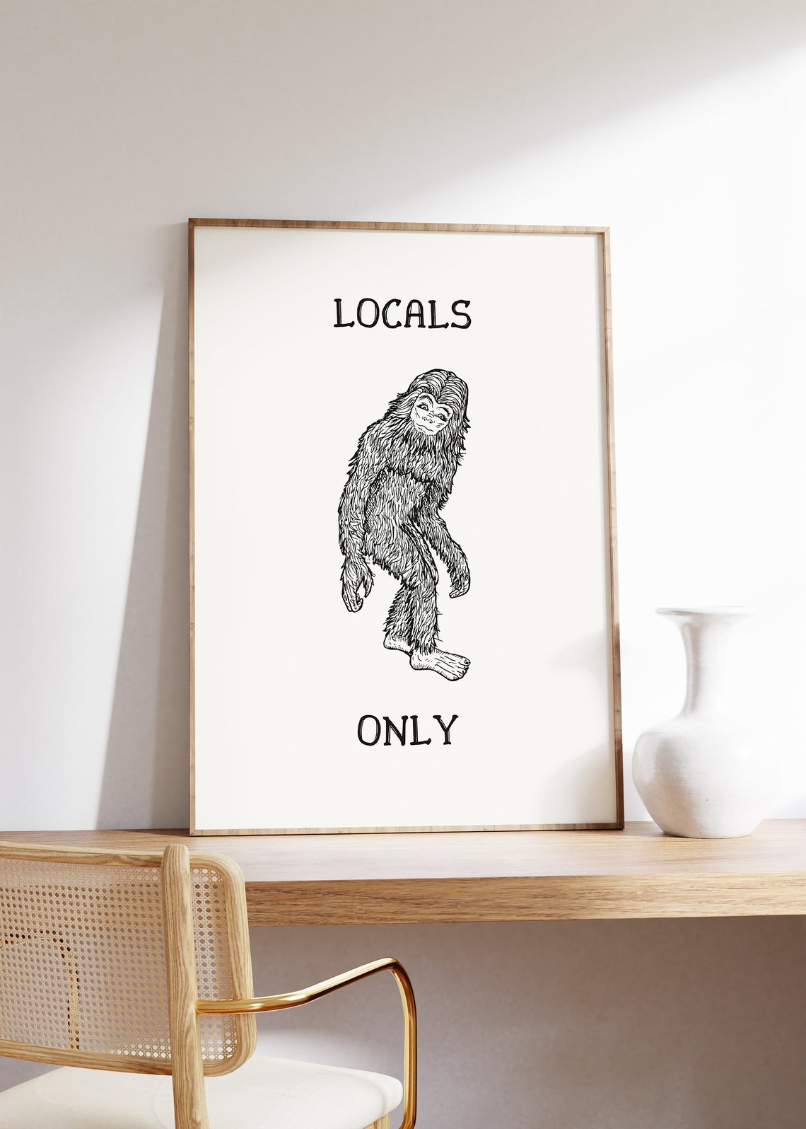 Locals Only Funny Bigfoot Sasquatch Minimalist Cabin Art Poster - Image 2