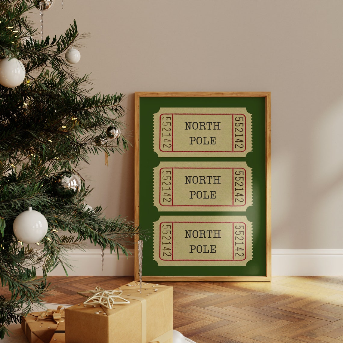 North Pole Vintage Ticket Stub Trio Green Retro Christmas Poster - Image 2