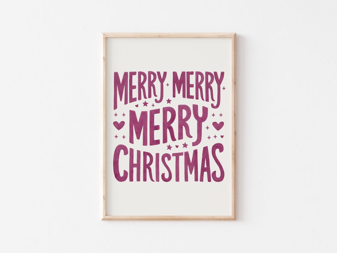 Merry Merry Christmas Maroon Hand Lettered Framed Wall Poster - Image 5