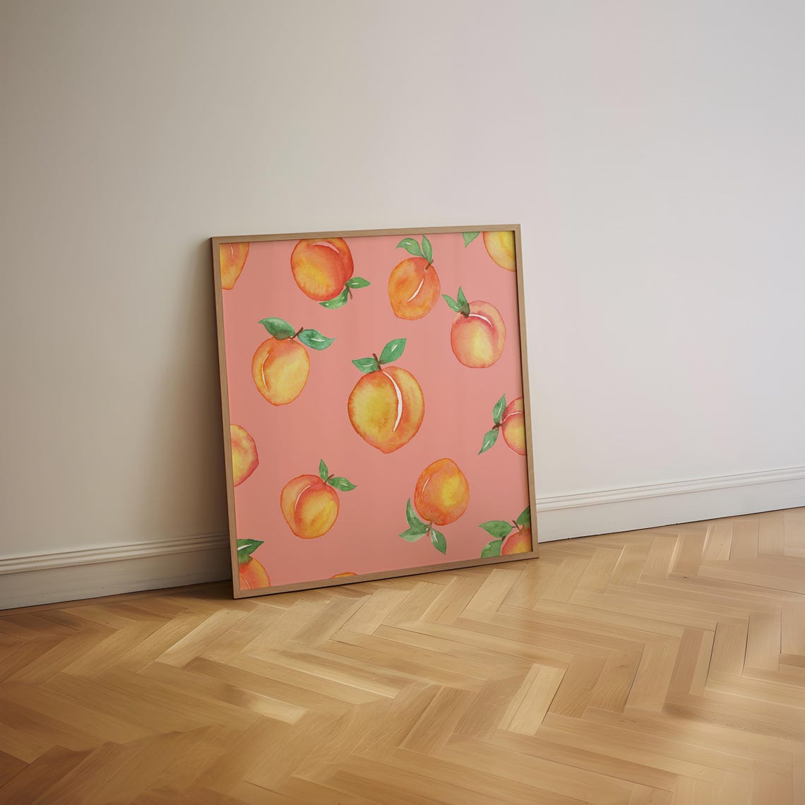 Watercolor Peaches Pattern Pink Girly Fruit Summer Kitchen Poster - Image 3
