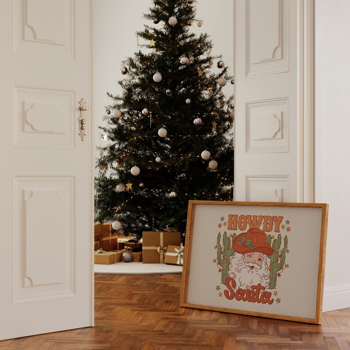 Howdy Santa Print Cowboy Christmas Country Christmas Cowhide Christmas Merry Christmas Retro Christmas Print Western Christmas Wall Art - Image 3