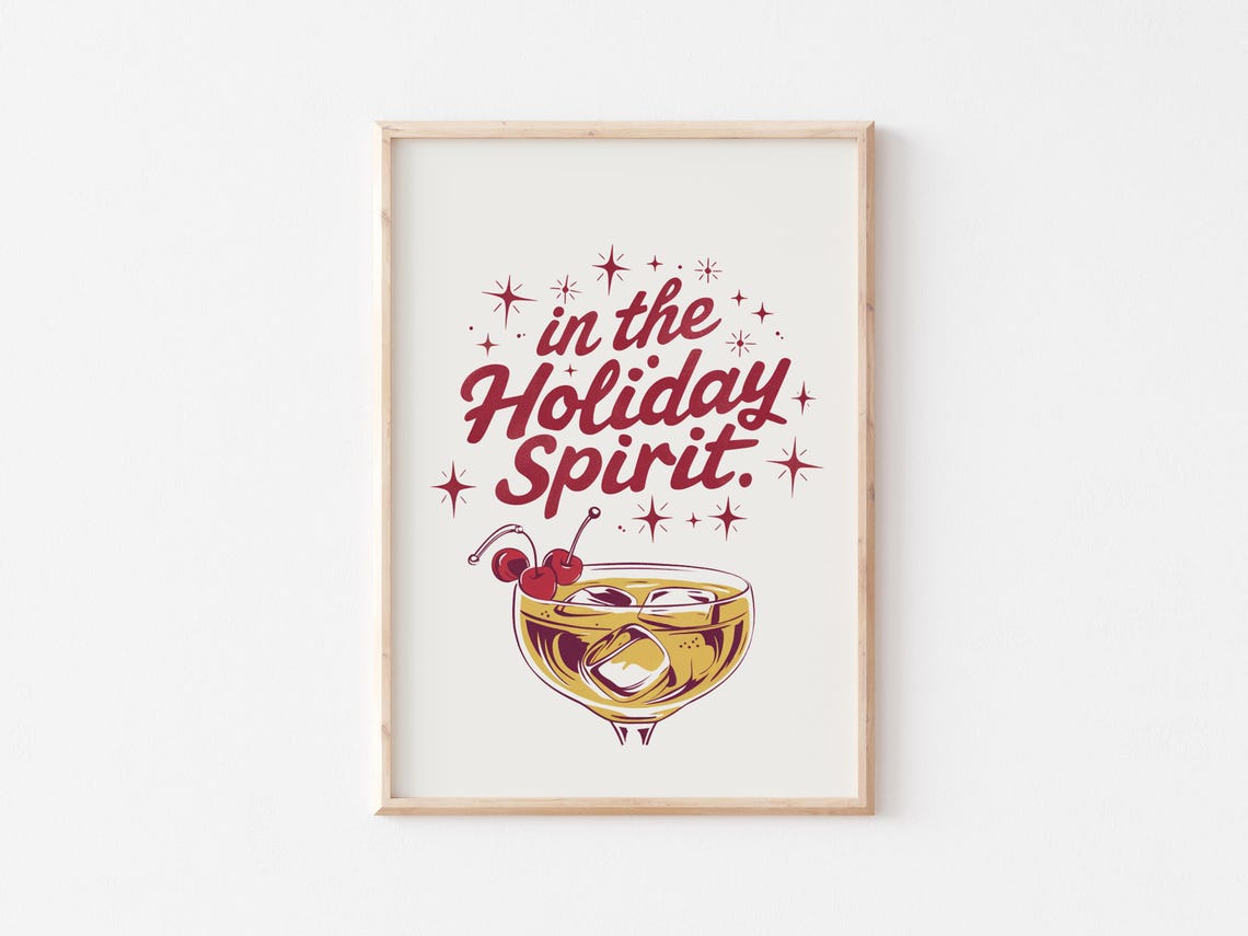 In The Holiday Spirit Festive Retro Cocktail Christmas Bar Poster - Image 4