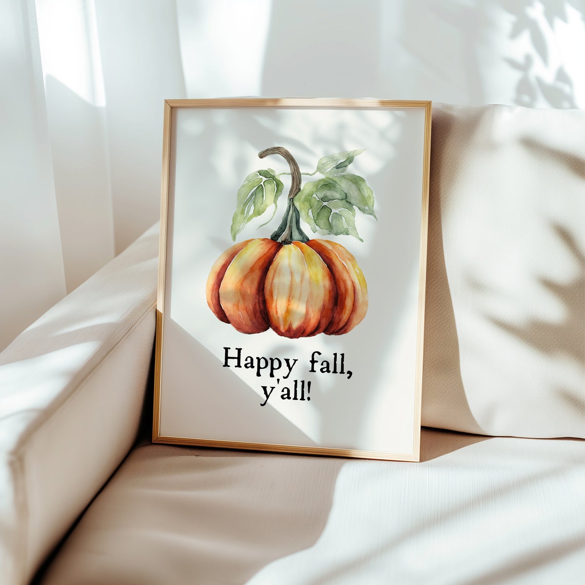 Happy Fall Y'all Watercolor Pumpkin Wall Poster for Cozy Autumn Decor - Image 4