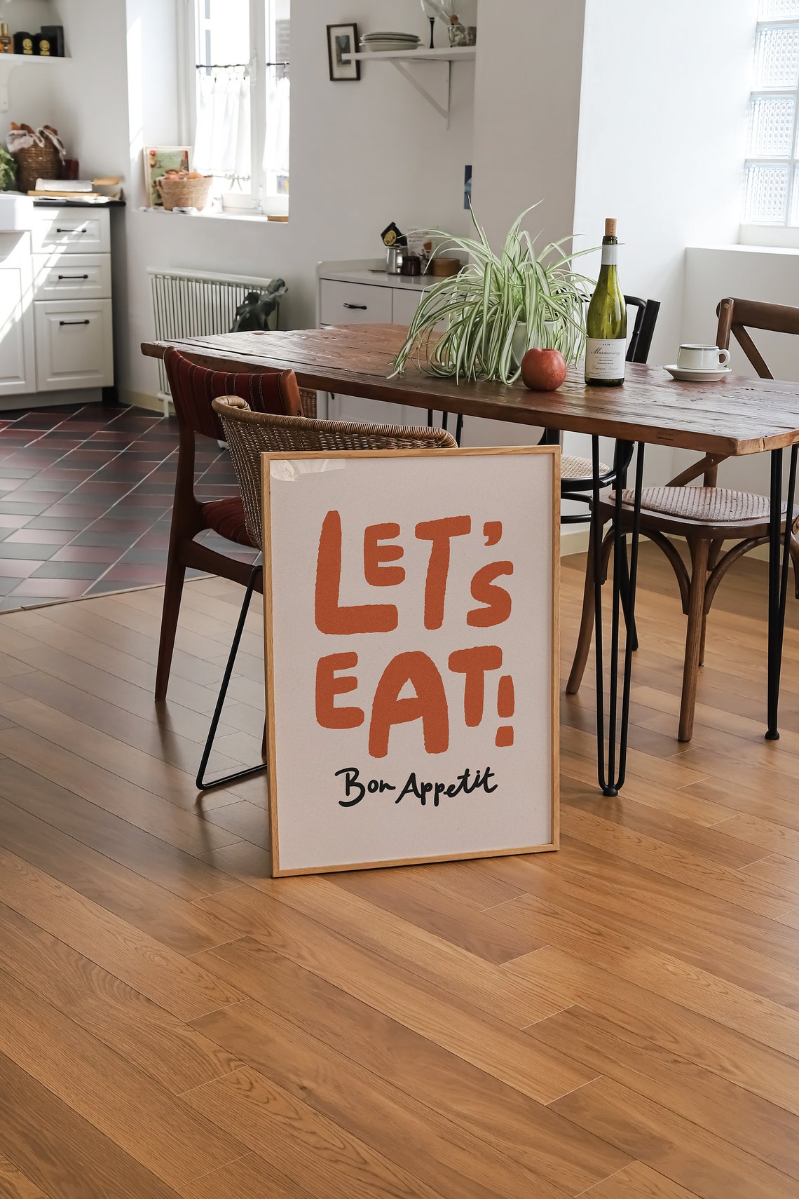 Let's Eat Bon Appetit Orange Kitchen Dining Room Decor Poster - Image 2