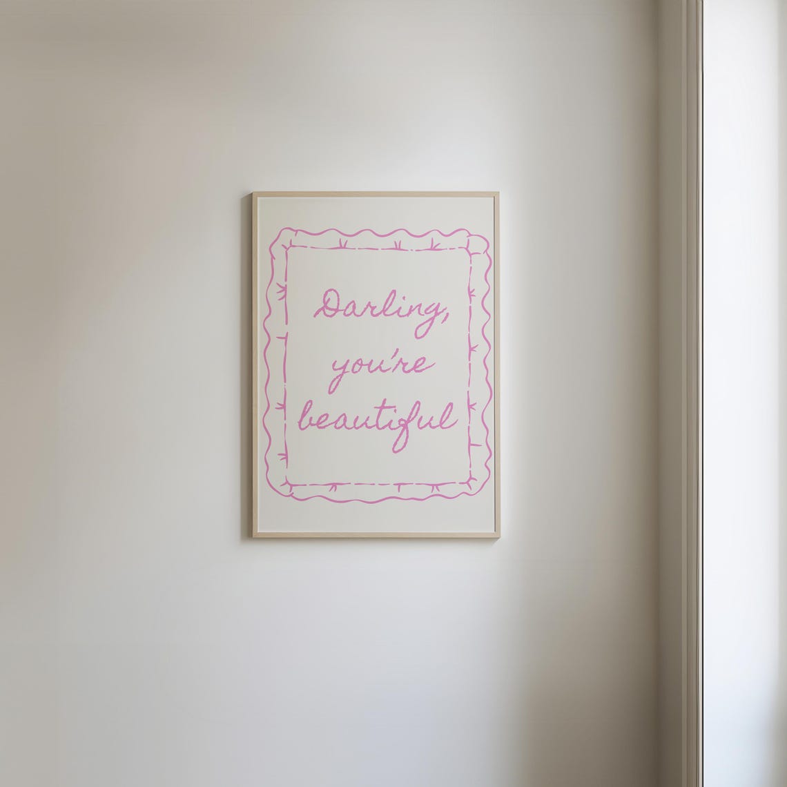 Darling You're Beautiful Pink Script Girly Affirmation Poster - Image 4