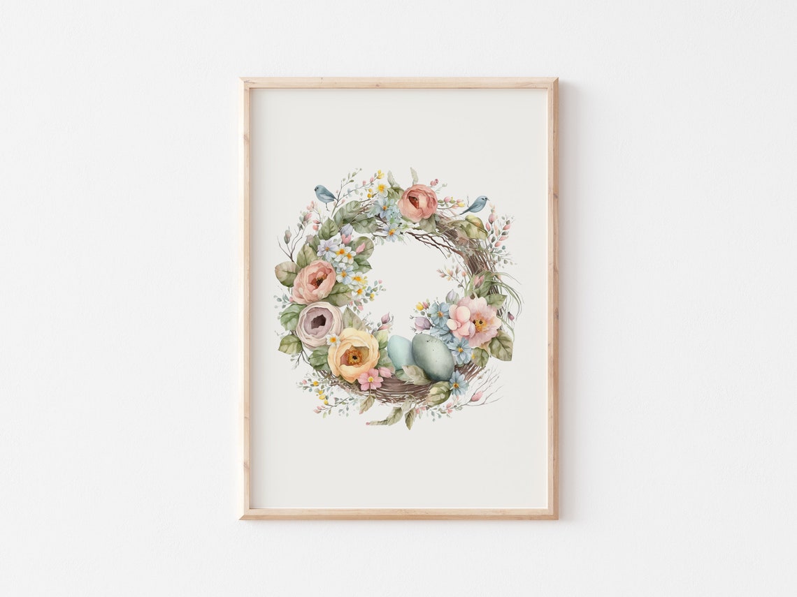 Floral Easter Wreath With Blue Eggs And Little Bluebirds Poster - Image 4