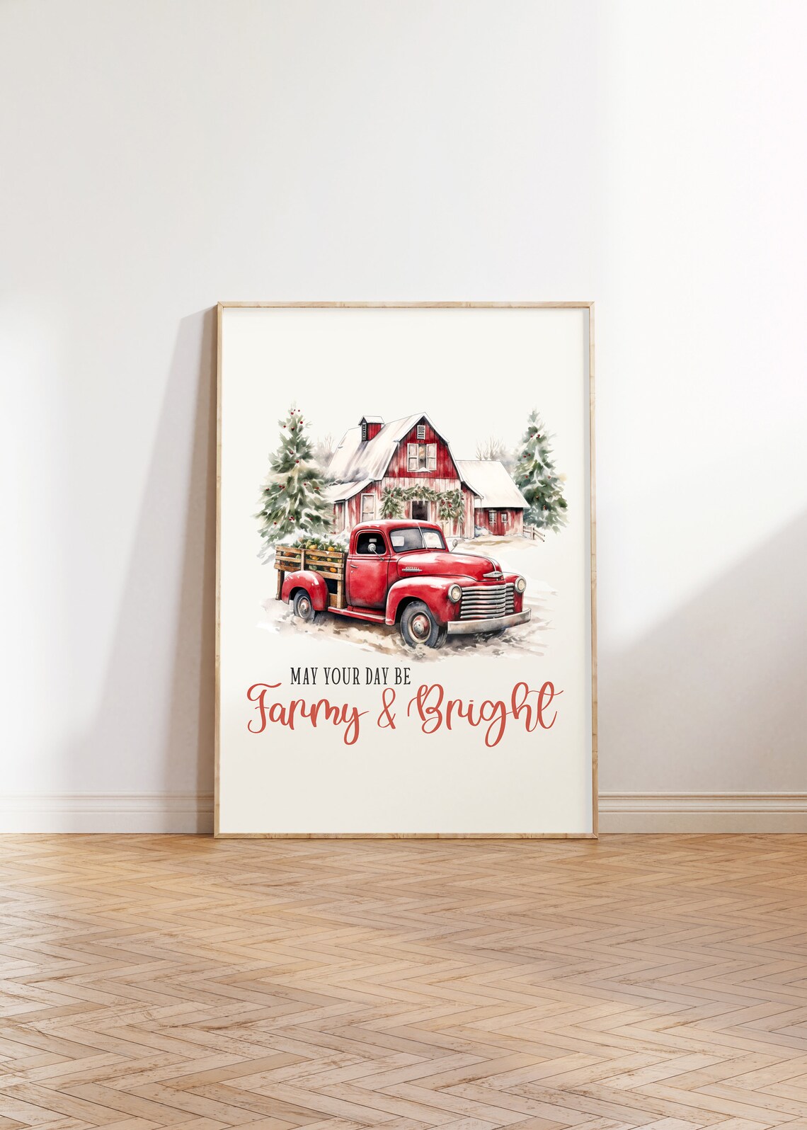 May Your Day Be Farmy And Bright Red Truck Farmhouse Christmas Poster - Image 2
