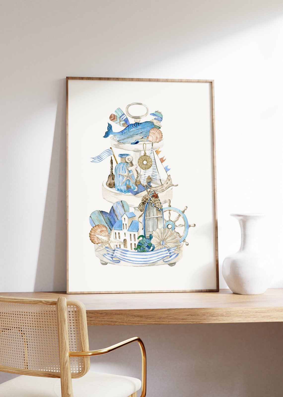 Nautical Tiered Tray Whale Sailboat Seashells Coastal Poster - Image 4
