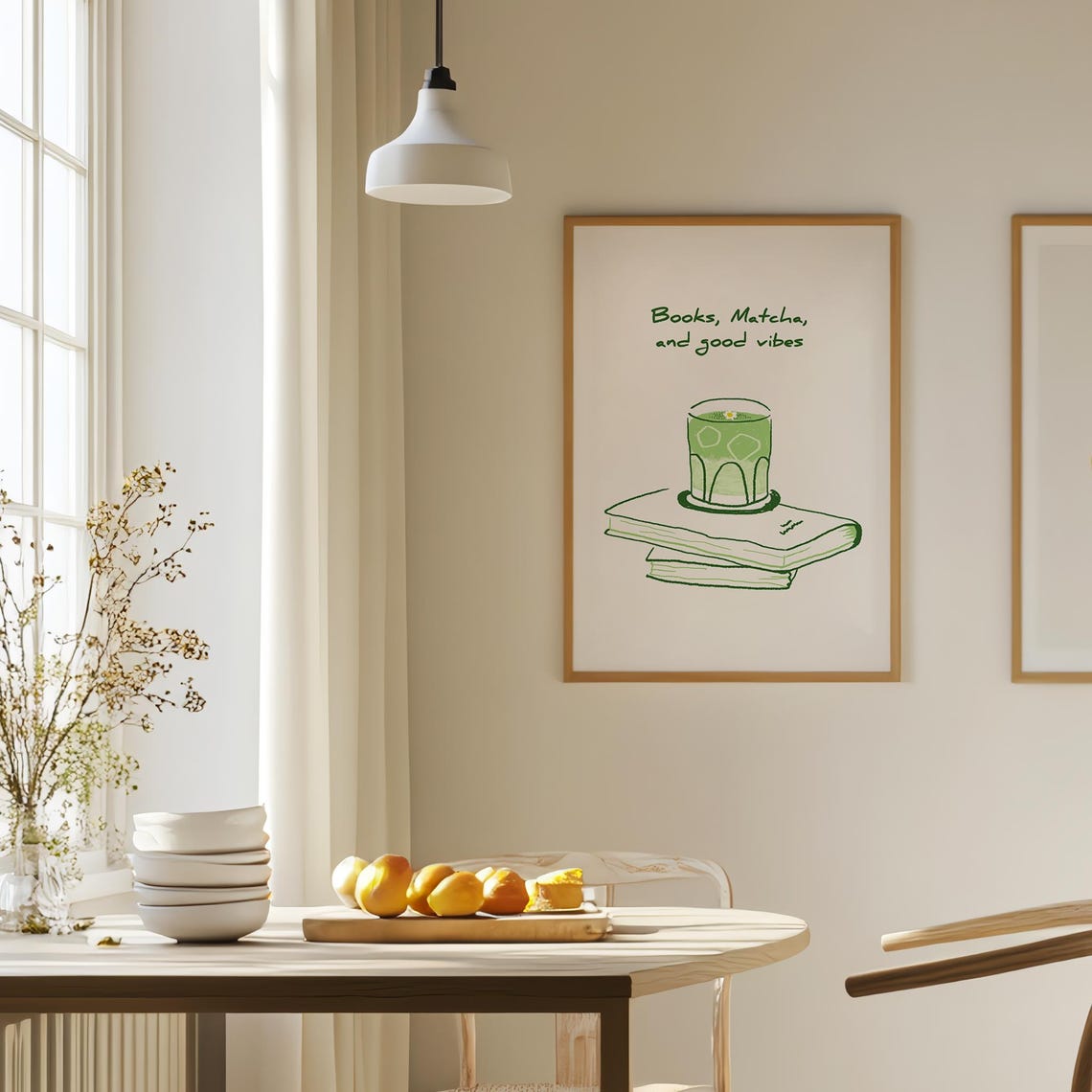 Books Matcha And Good Vibes Iced Green Tea Quote Reading Poster - Image 2
