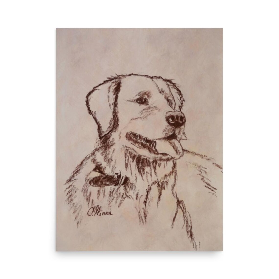 Smiling Golden Retriever in a Warm Ink Sketch Portrait Poster - Image 3