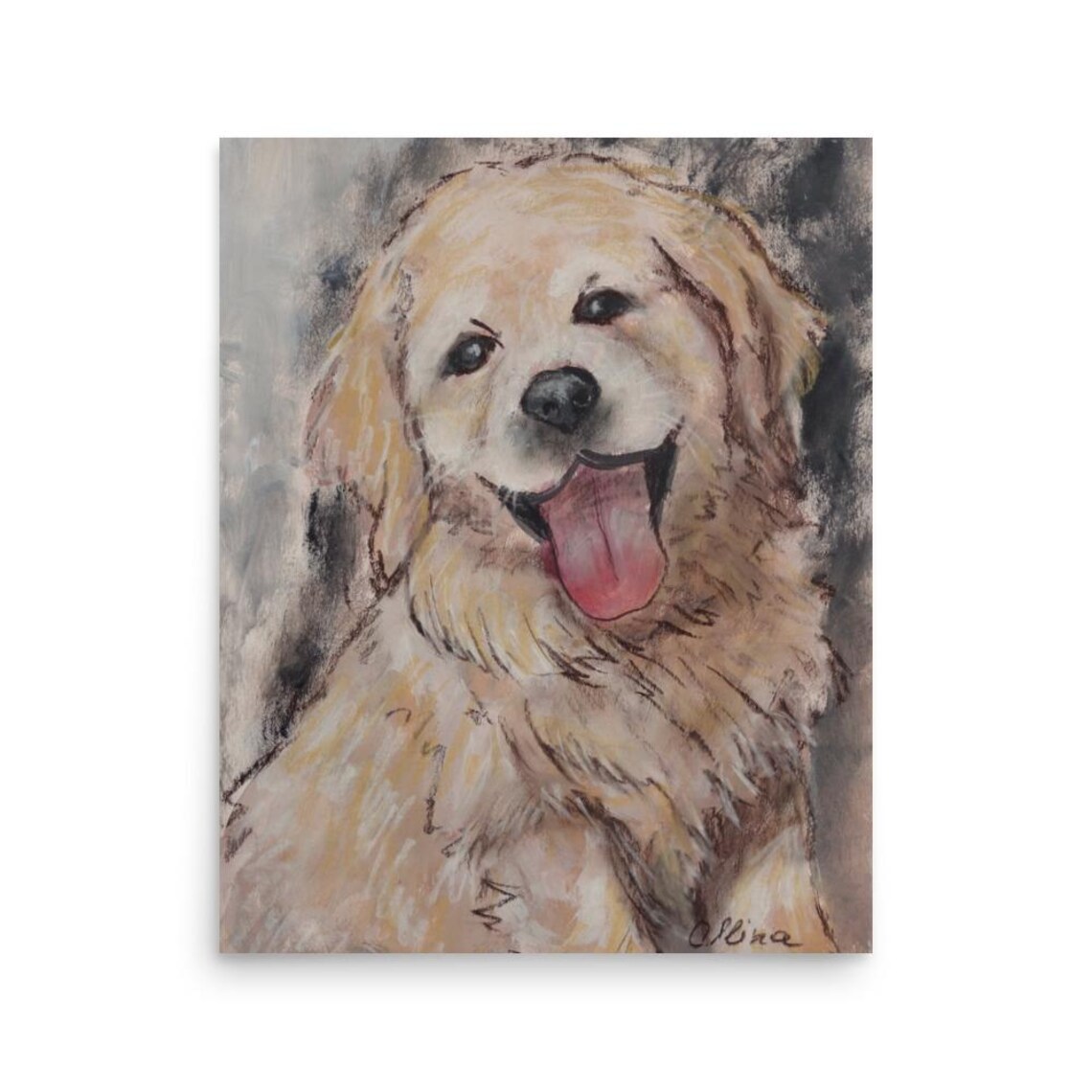 Smiling Golden Retriever With Tongue Out Happy Dog Art Poster - Image 3