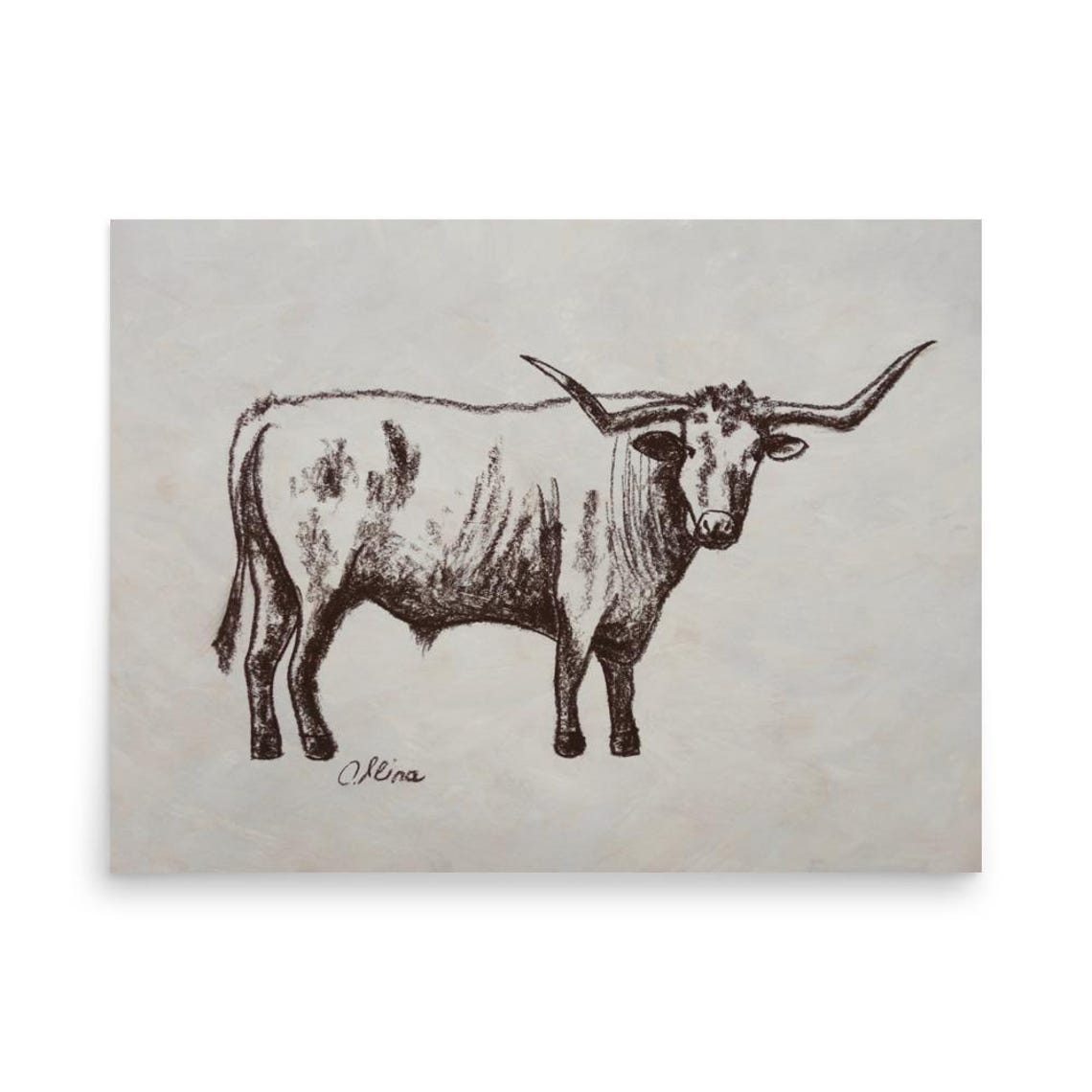 Longhorn Steer Standing Sepia Ink Sketch Poster Rustic Ranch Artwork - Image 3