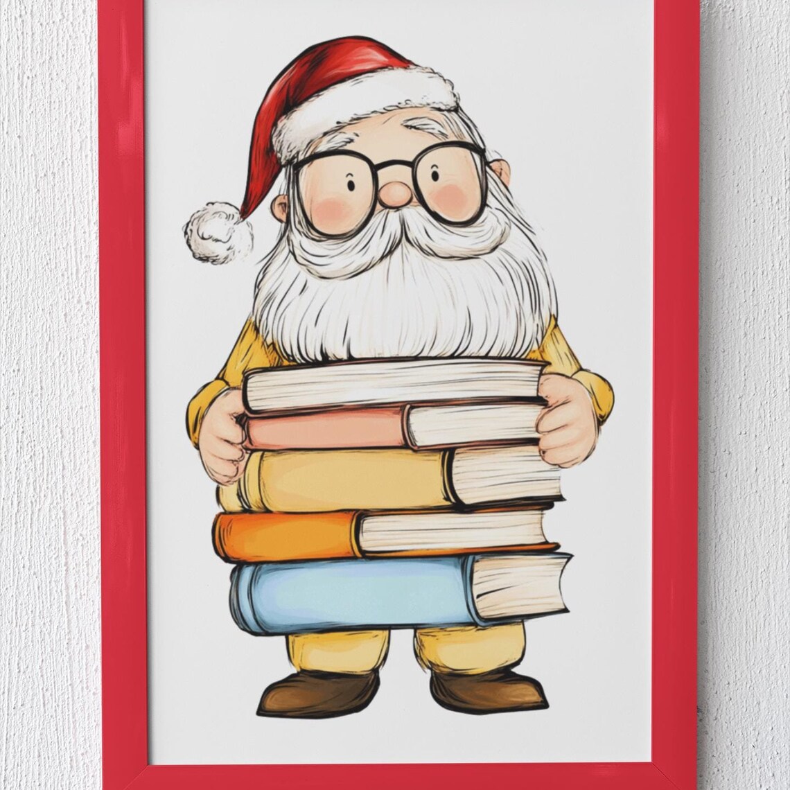 Cute Santa Claus Holding Stack Of Colorful Books Kids Poster - Image 3