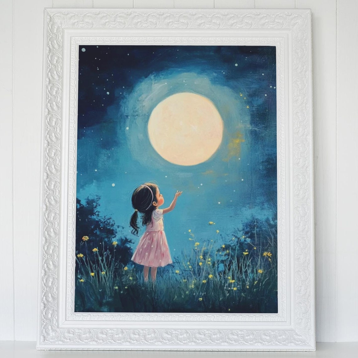 Girls Room Wall Decor Baby Room Decor Girl Baby Girl Nursery Cloud And Stars Man In The Moon Art Little Girls Room Decor - Image 2