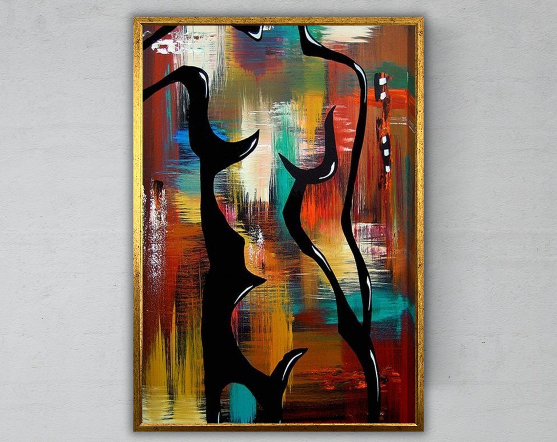 Abstract Nude Woman Silhouette Line Art Colorful Painted Wall Art
