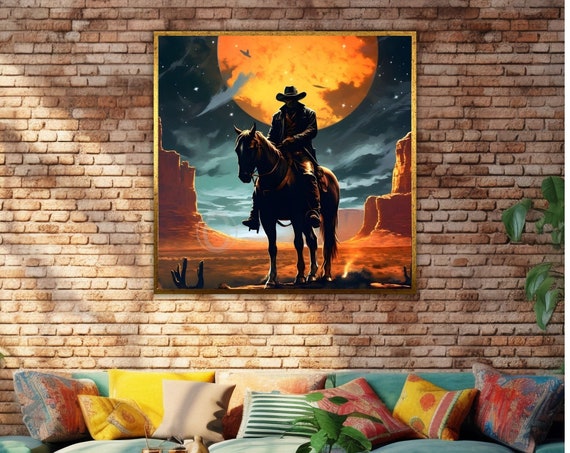 Cowboy Wall Art Ready To Hang Western Decor Western Cowboy Print Wild West Art