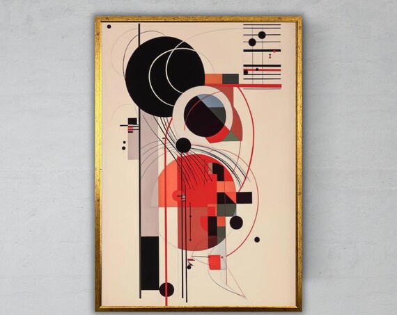 Geometric Bauhaus Abstract Circles Red Black Cream Modernist Art Poster