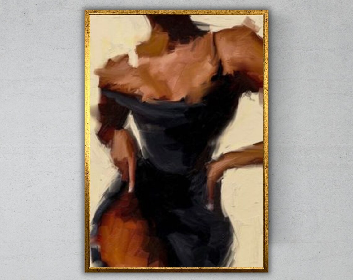 Loose Painterly Figure Study Woman Navy Dress Abstract Oil Sketch Poster