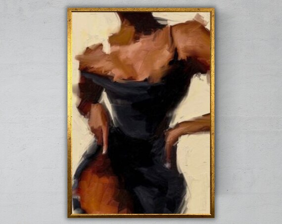 Loose Painterly Figure Study Woman Navy Dress Abstract Oil Sketch Poster